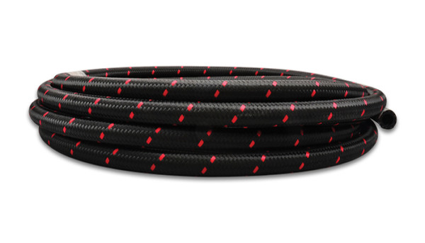 Vibrant -6 AN Two-Tone Black/Red Nylon Braided Flex Hose (5 foot roll) - 11986R