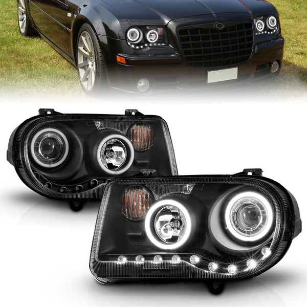 ANZO 2005-2010 Chrysler 300C Projector Headlights w/ Halo Black (CCFL) G2 - 121251