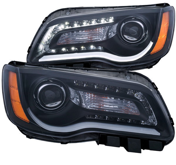ANZO 2011-2014 Chrysler 300 Projector Headlights w/ Plank Style Design Black - 121495