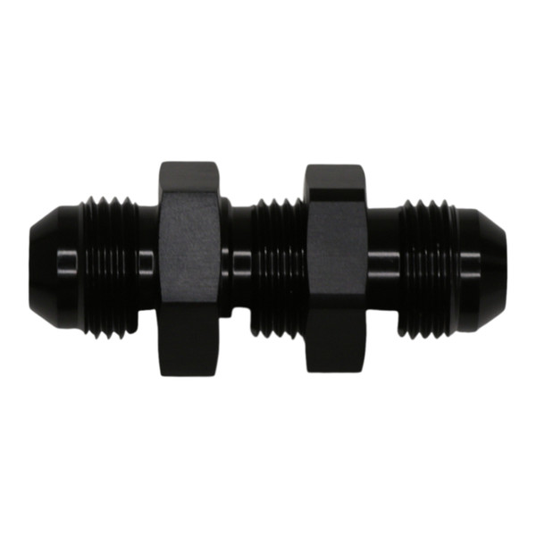 DeatschWerks 8AN Male Flare to 8AN Male Flare Bulkhead Adapter (Incl Nut) - Anodized Matte Black - 6-02-0709-B