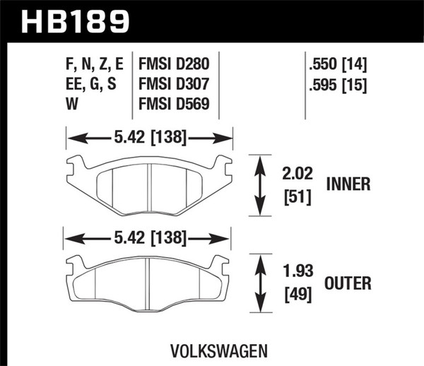 Hawk 79-84 Volswagen Rabbit / 85-90 Volkswagen Cabriolet DTC-60 Race Front Brake Pads - HB189G.595