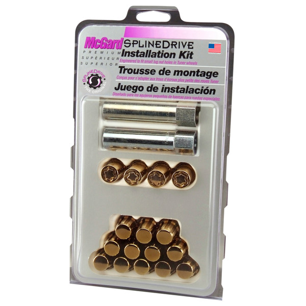 McGard SplineDrive Tuner 4 Lug Install Kit w/Locks & Tool (Cone) M12x1.5 / 13/16 Hex - Gold (CS) - 65457GDC