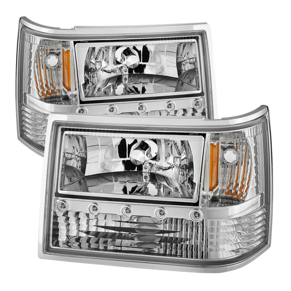 Xtune Jeep Grand Cherokee 93-98 1Pc Crystal Headlights Chrome HD-ON-JGC93-1PC-LED-C - 5017659