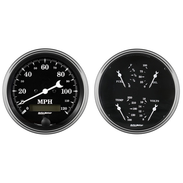 Auto Meter Gauge Kit 2 pc. Quad & Speedometer 5in Old Tyme Black - 1703