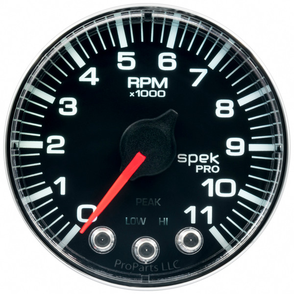 Autometer Spek-Pro Gauge Tach 2 1/16in 11K Rpm W/ Shift Light & Peak Mem Blk/Chrm - P336318