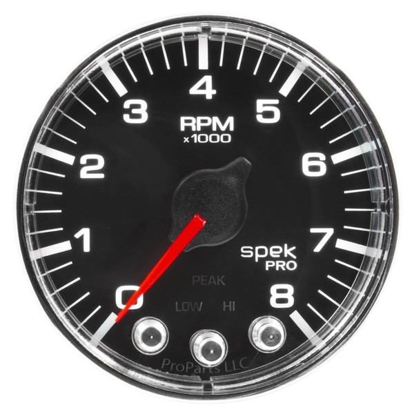Autometer Spek-Pro Gauge Tach 2 1/16in 8K Rpm W/ Shift Light & Peak Mem Blk/Chrm - P334318