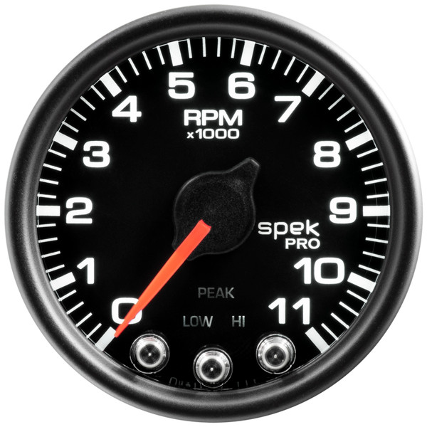 Autometer Spek-Pro Gauge Tach 2 1/16in 11K Rpm W/ Shift Light & Peak Mem Blk/Blk - P33632