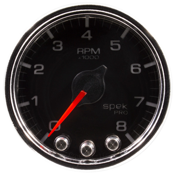 Autometer Spek-Pro Gauge Tach 2 1/16in 8K Rpm W/ Shift Light & Peak Mem Blk/Chrm - P33431