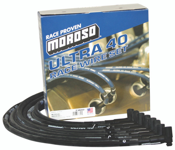 Moroso Chevrolet Small Block (w/Jesel) Ignition Wire Set - Ultra 40 - Sleeved - 90 Degree - Black - 73842