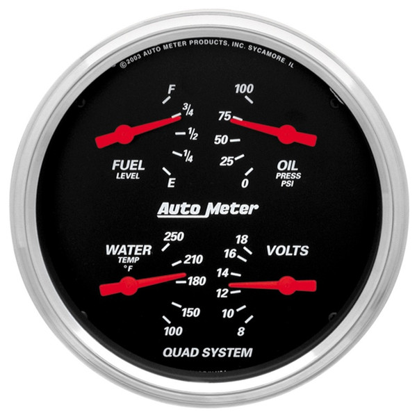 Autometer Designer Black 5in Quad Gauge - Fuel Level / Oil Pressure / Water Temperature / Voltmeter - 1410