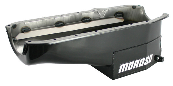 Moroso 80-85 Chevrolet SBC(w/Passenger Side Dipstick) Wet Sump 7qt 7.5in Steel Oil Pan - Black - 21317