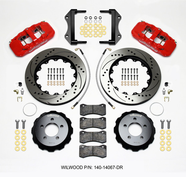 Wilwood AERO6 Front Hat Kit 14.25 Drilled Red 2014-Up Challenger w/Lines - 140-14067-DR