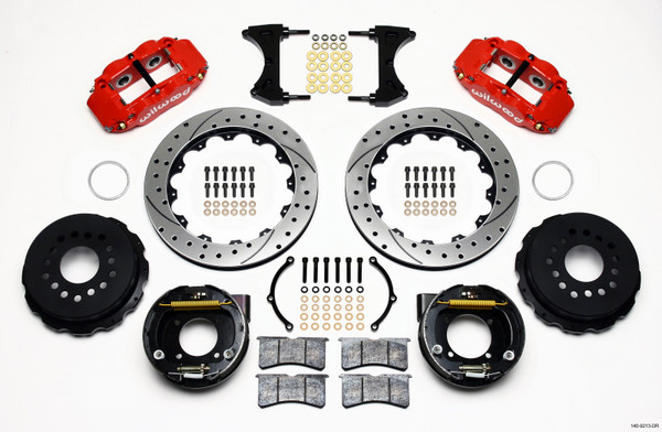Wilwood Narrow Superlite 4R Rear P-Brk Kit 12.88in Drilled Red Chevy 12 Bolt w/ C-Clips - 140-9213-DR