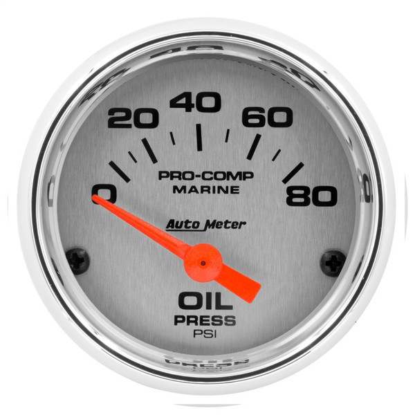 Autometer Marine Chrome Ultra-Lite 2-1/16in 80PSI Electric Oil Pressure Gauge - 200744-35