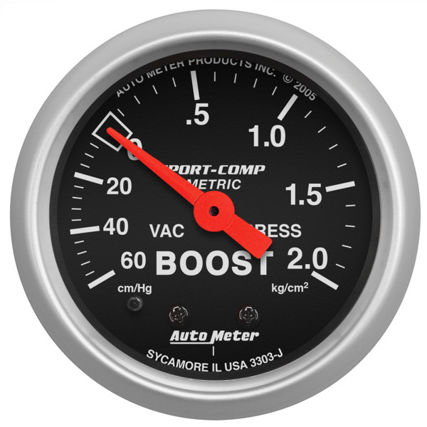 Autometer Sport-Comp 52mm 60 cm/Hg-2.0 Kg/Cm2 Mechanical Boost Gauge - 3303-J