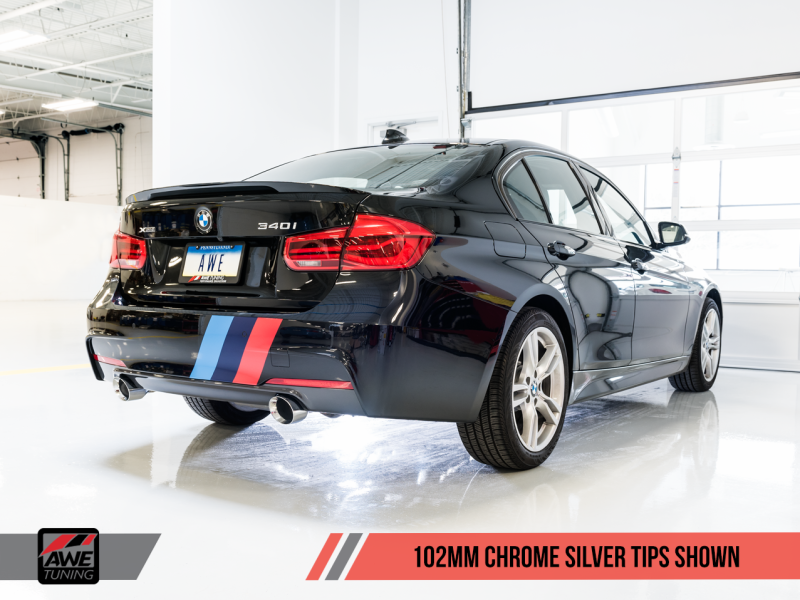 AWE Tuning BMW F3X 340i Touring Edition Axle-Back Exhaust - Chrome Silver Tips (102mm) - 3010-32034