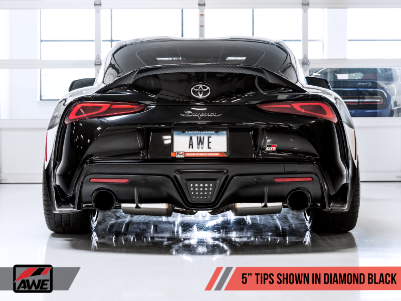 AWE 2020 Toyota Supra A90 Resonated Track Edition Exhaust - 5in Diamond Black Tips - 3015-33130