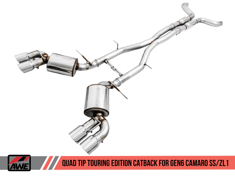 AWE Tuning 16-19 Chevy Camaro SS Res Cat-Back Exhaust -Touring Edition (Quad Chrome Silver Tips) - 3015-42092