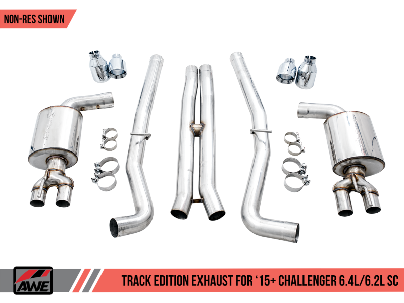 AWE Tuning 2015+ Dodge Challenger 6.4L/6.2L SC Track Edition Exhaust - Quad Chrome Silver Tips - 3015-42136