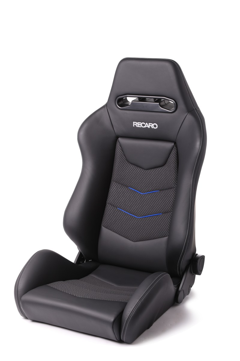 Recaro Speed V Passenger Seat - Black Leather/Blue Suede Accent - 7227110.2.3170
