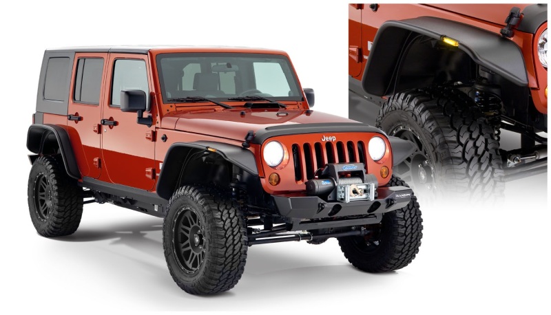 Bushwacker 07-18 Jeep Wrangler Unlimited Flat Style Flares 4pc 4-Door Sport Utility Only - Black - 10918-07