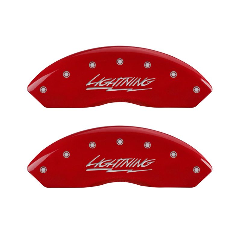 MGP 4 Caliper Covers Engraved Front & Rear Lightning Red finish silver ch - 10021SLTGRD