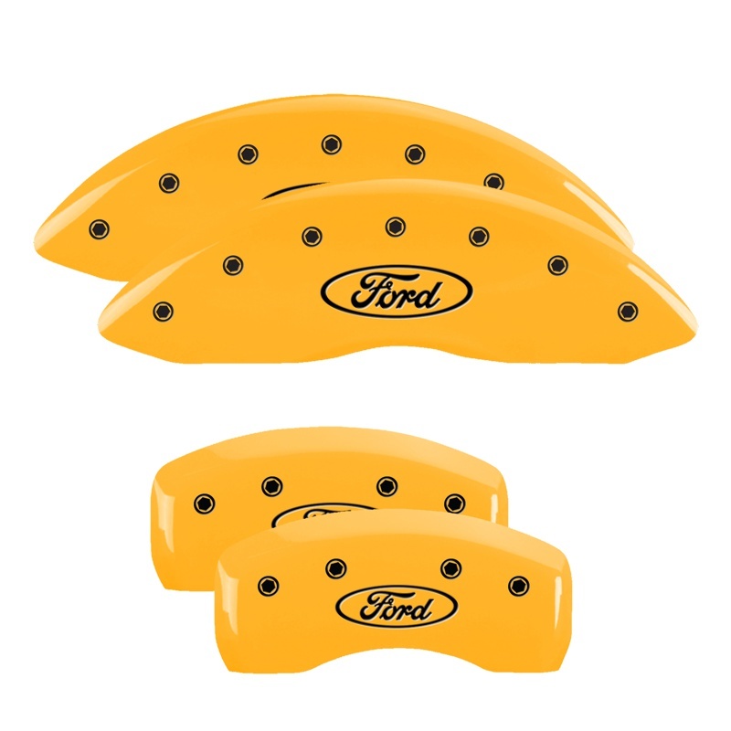 MGP 4 Caliper Covers Engraved Front & Rear Oval Logo/Ford Yellow Finish Black Char 2004 Ford Falcon - 10165SFRDYL