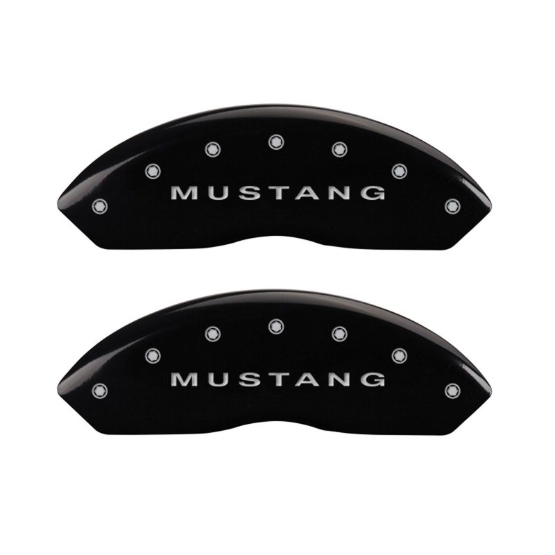 MGP 4 Caliper Covers Engraved Front Mustang Engraved Rear S197/GT Black finish silver ch - 10197SMG2BK