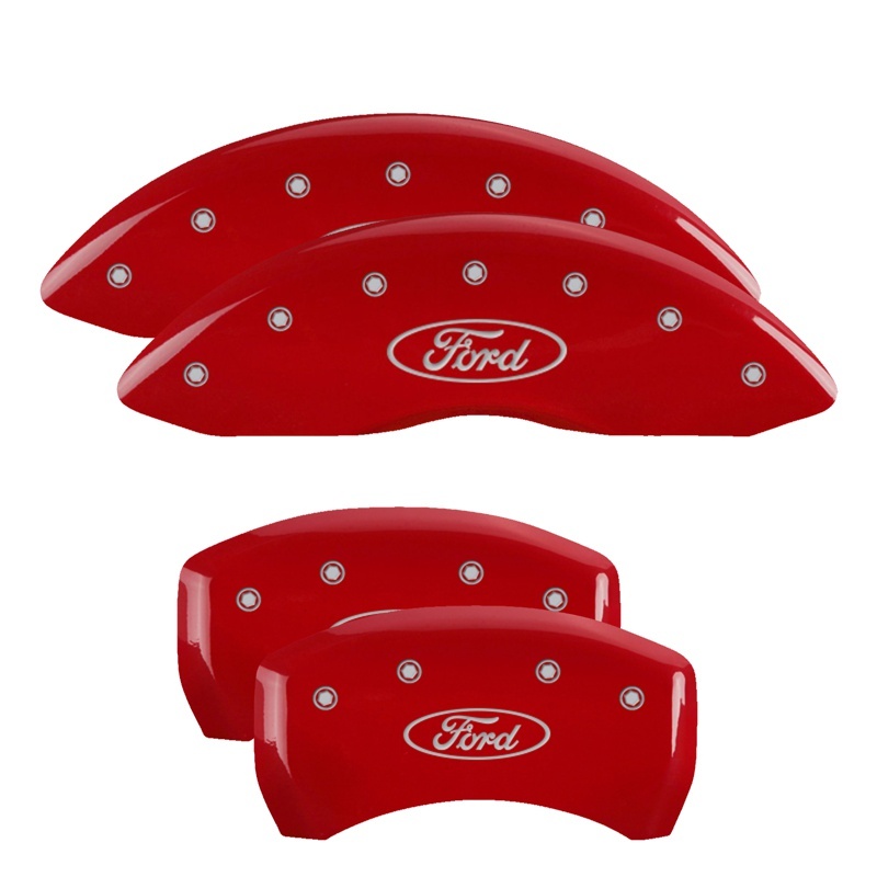 MGP 4 Caliper Covers Engraved Front & Rear Oval logo/Ford Red finish silver ch - 10222SFRDRD