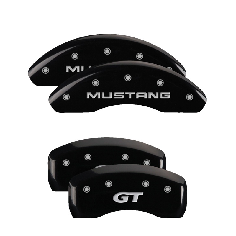 MGP 4 Caliper Covers Engraved Front Mustang Engraved Rear SN95/GT Black finish silver ch - 10224SMG1BK