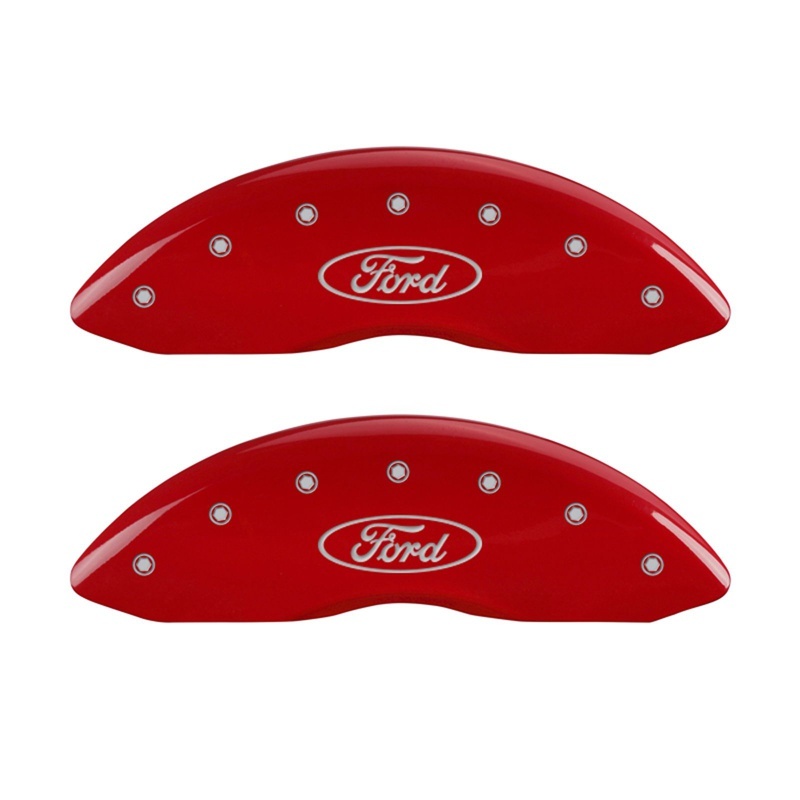 MGP Front set 2 Caliper Covers Engraved Front Oval logo/Ford Red finish silver ch - 10234FFRDRD