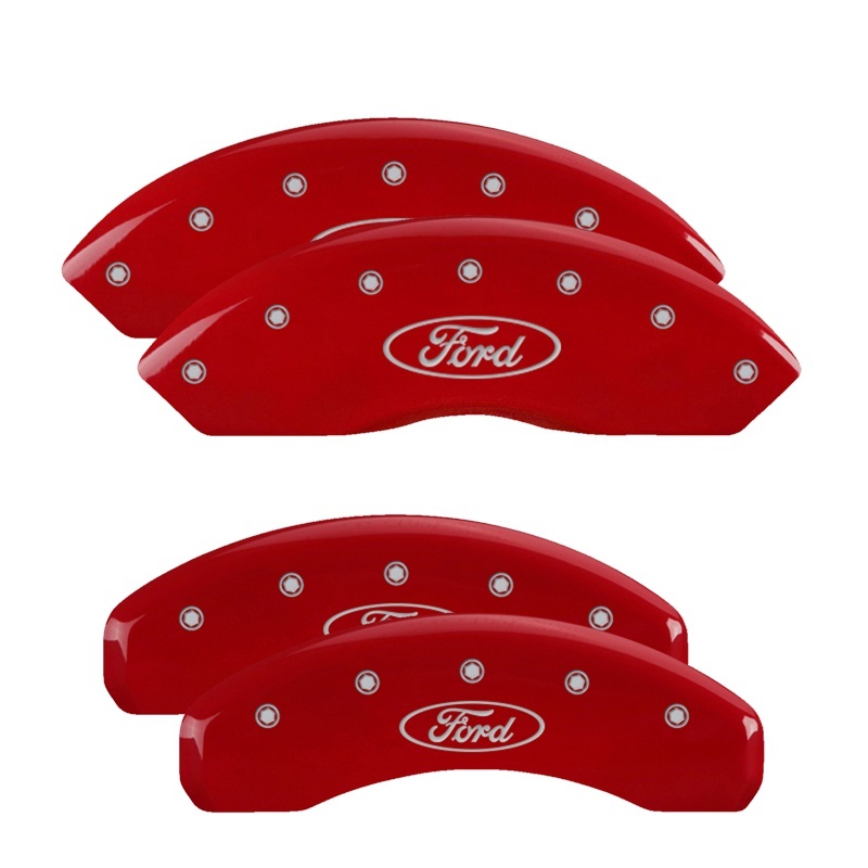 MGP 4 Caliper Covers Engraved Front & Rear Oval Logo/Ford Red Finish Silver Char 2019 Ford Ranger - 10248SFRDRD