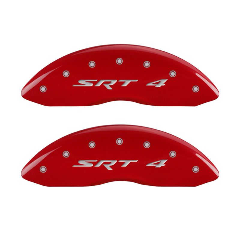 MGP Front set 2 Caliper Covers Engraved Front SRT4 Red finish silver ch - 12002FSR4RD