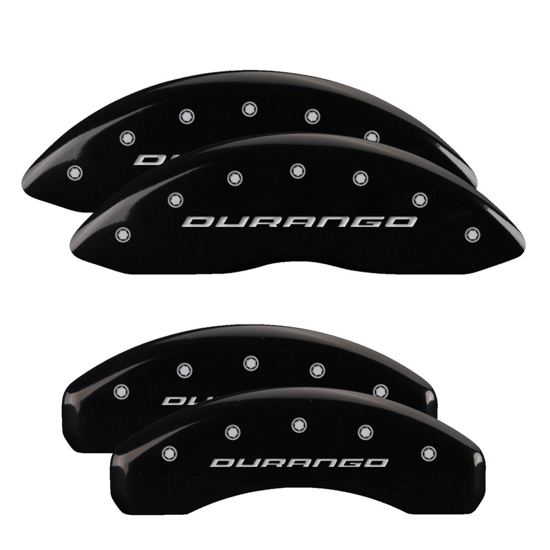 MGP 4 Caliper Covers Engraved Front & Rear 11-18 Dodge Durango Black Finish Silver Durango Logo - 12204SDG1BK