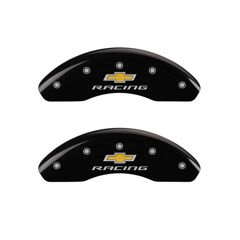 MGP Front set 2 Caliper Covers Engraved Front Chevy racing Black finish silver ch - 14208FBRCBK