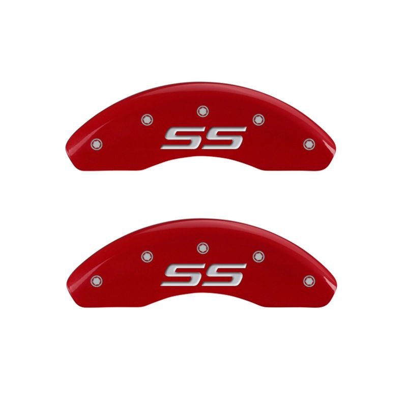 MGP 4 Caliper Covers Engraved Front & Rear Monte Carlo style/SS Red finish silver ch - 14050SSS4RD
