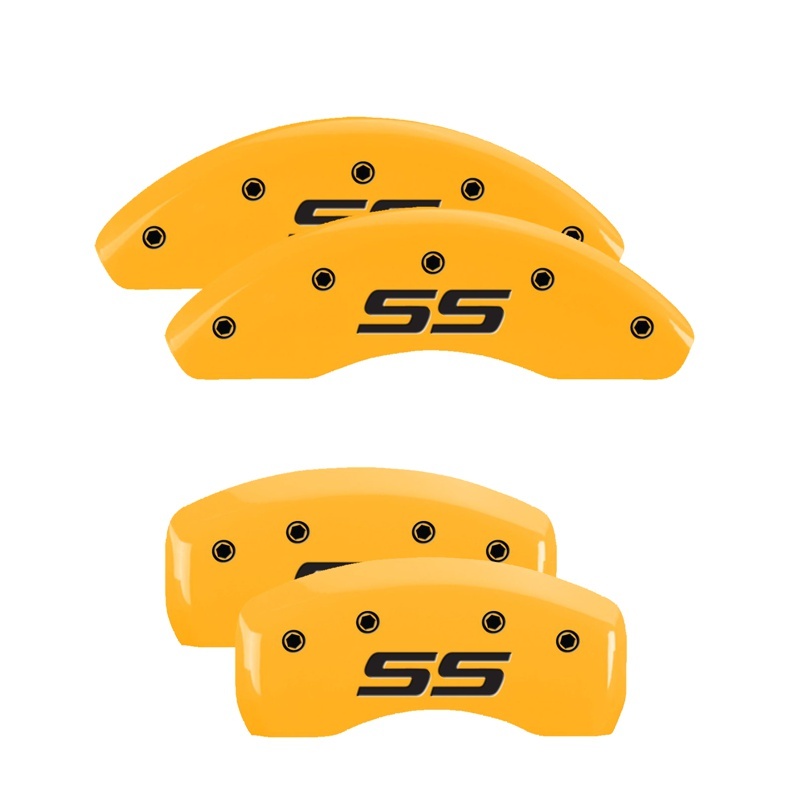 MGP 4 Caliper Covers Engraved Front & Rear Monte Carlo SS Yellow Finish Black Char 2008 Chevy Impala - 14217SSS4YL