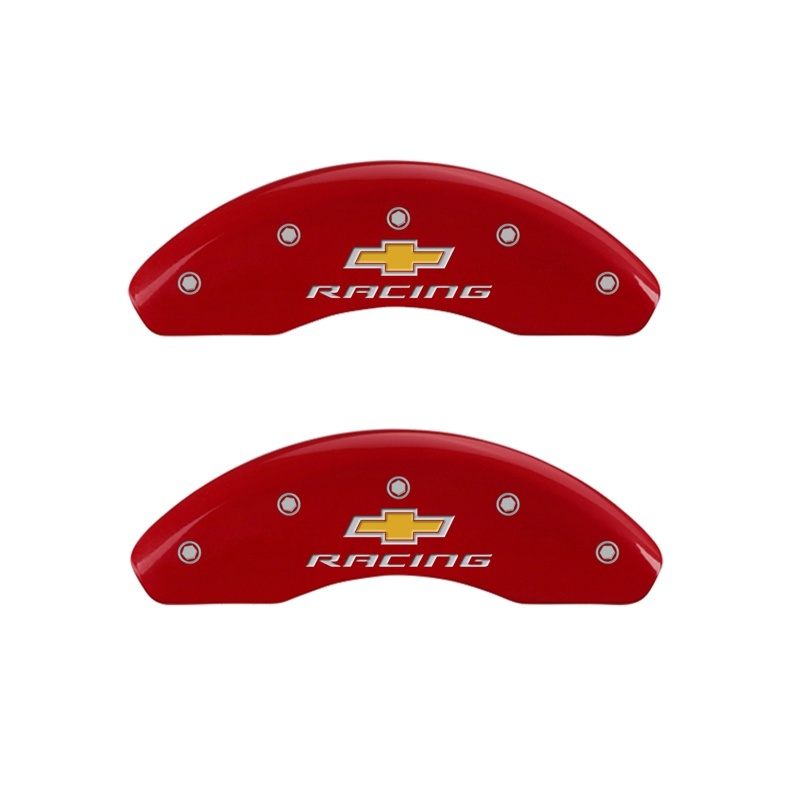MGP Front set 2 Caliper Covers Engraved Front Chevy racing Red finish silver ch - 14208FBRCRD