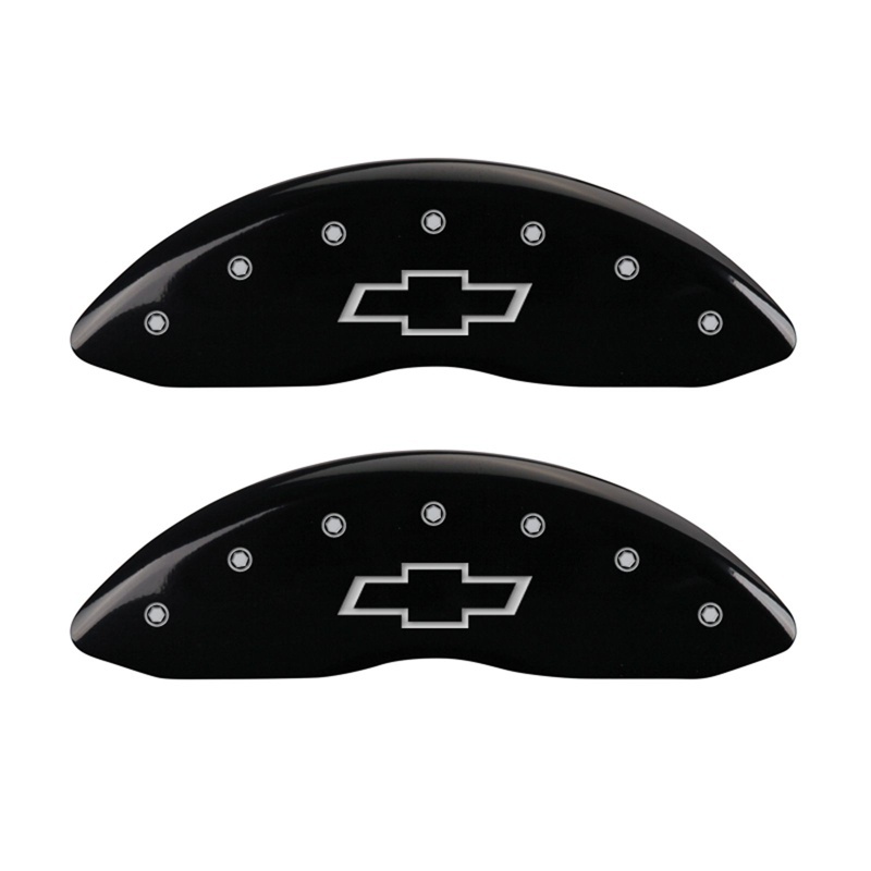 MGP Front set 2 Caliper Covers Engraved Front Bowtie Black finish silver ch - 14221FBOWBK