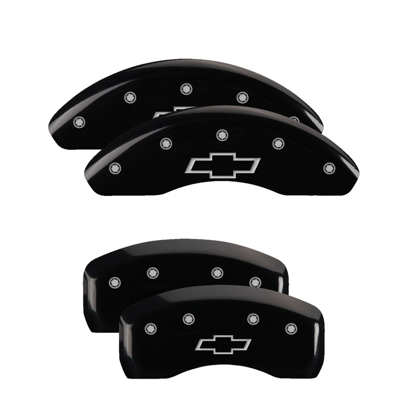MGP 4 Caliper Covers Engraved Front & Rear Bowtie Black finish silver ch - 14232SBOWBK