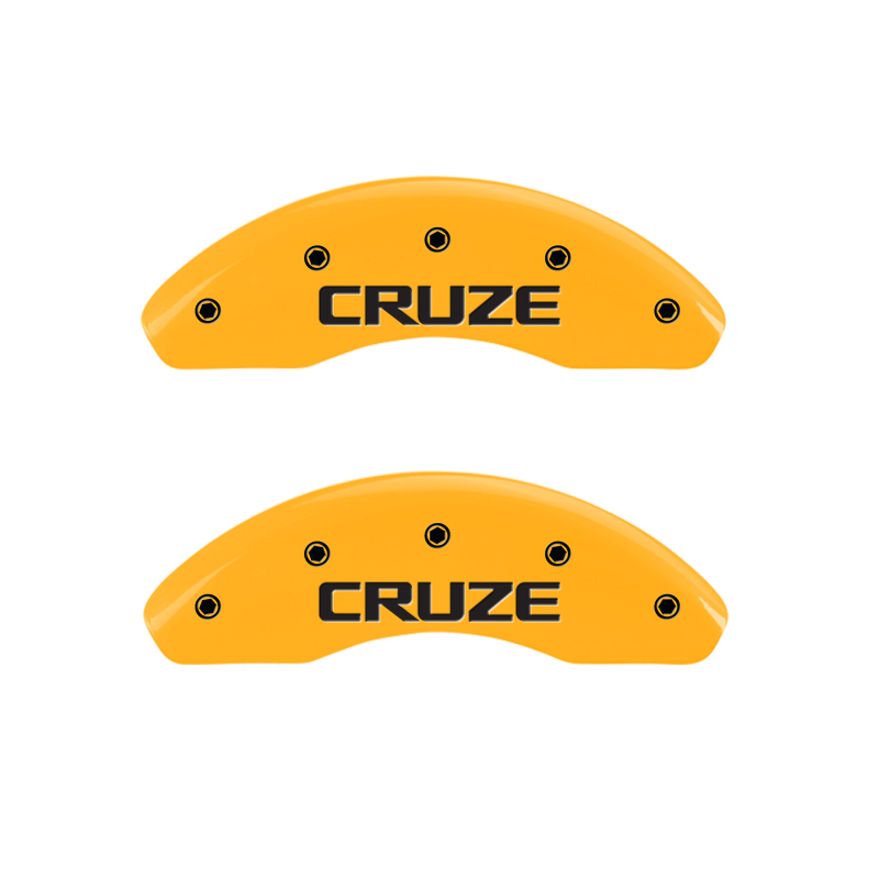 MGP 4 Caliper Covers Engraved Front & Rear Cruze Yellow Finish Black Char 2016 Chevrolet Cruze - 14239SCRZYL