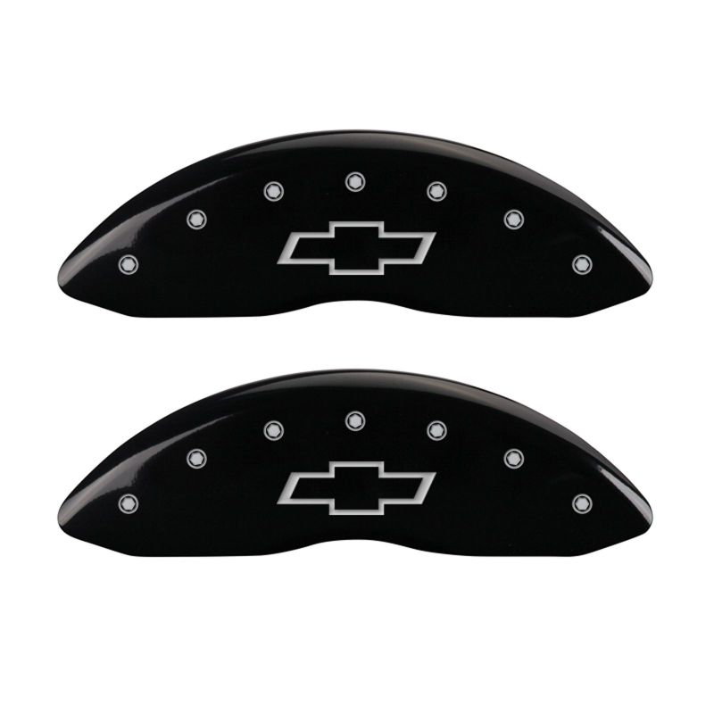 MGP 4 Caliper Covers Engraved F & R Bowtie Black Finish Silver Char 2014 Chevrolet Express 2500 - 14243SBOWBK