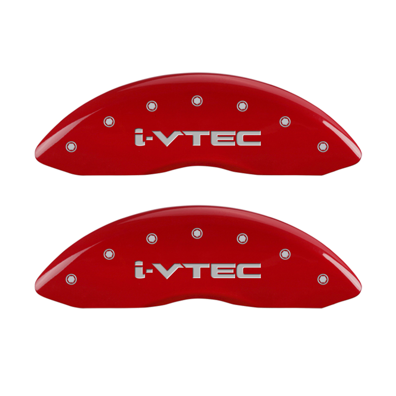 MGP 4 Caliper Covers Engraved Front & Rear I-Vtec Red Finish Silver Char 2016 Acura RDX - 39022SIVTRD