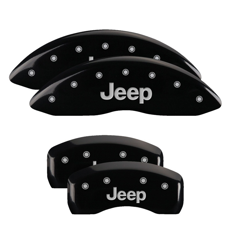 MGP 4 Caliper Covers Engraved Front & Rear JEEP Black finish silver ch - 42003SJEPBK