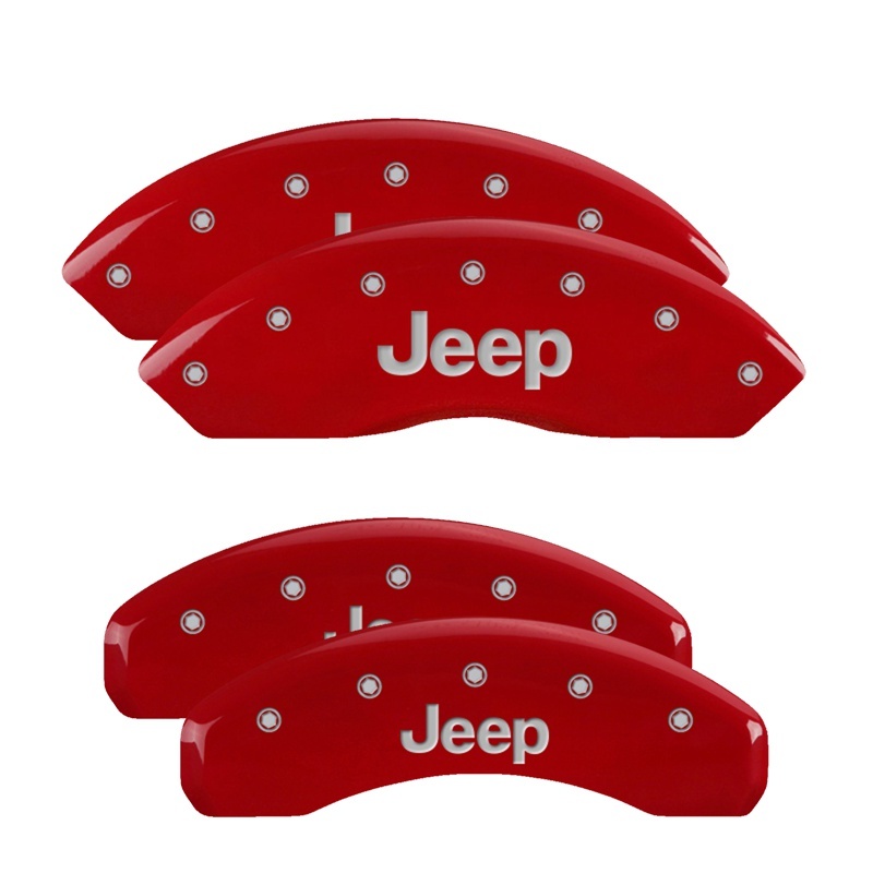 MGP 4 Caliper Covers Engraved Front & Rear Jeep Red Finish Silver Char 2019 Jeep Wrangler - 42018SJEPRD
