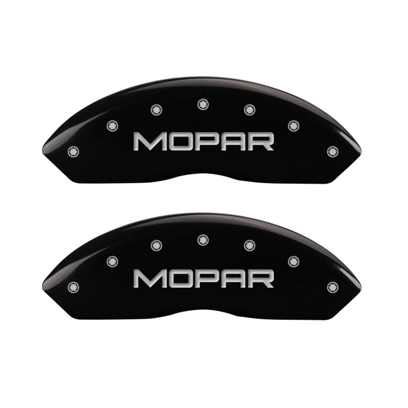 MGP Front set 2 Caliper Covers Engraved Front MOPAR Black finish silver ch - 42009FMOPBK
