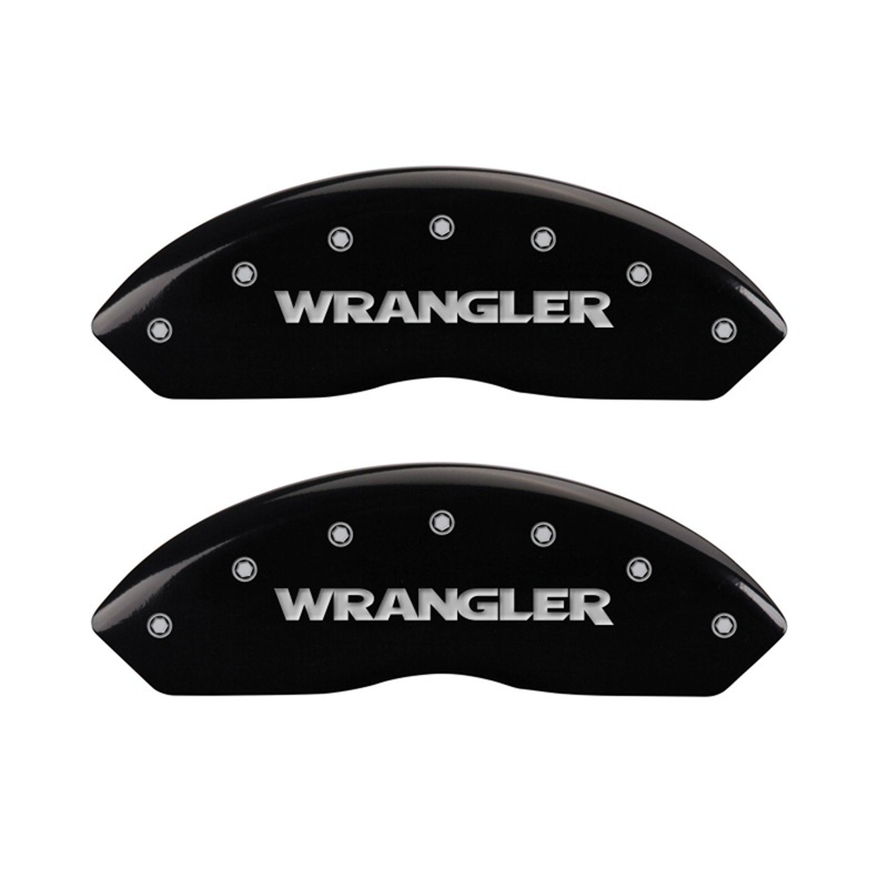 MGP Front set 2 Caliper Covers Engraved Front WRANGLER Black finish silver ch - 42009FWRGBK