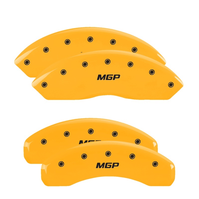 MGP 4 Caliper Covers Engraved Front & Rear MGP Yellow Finish Black Char 2018 Jeep Wrangler - 42019SMGPYL