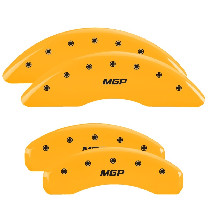 MGP 4 Caliper Covers Engraved Front & Rear 2019+ Ram 1500 Yellow Finish Silver MGP Logo - 55006SMGPYL