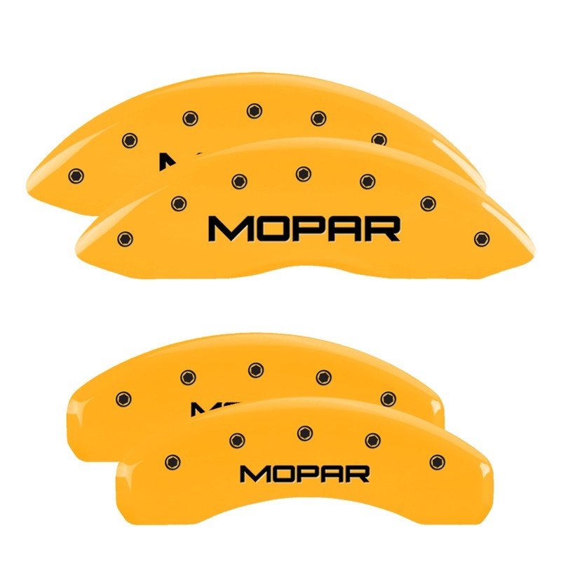 MGP 4 Caliper Covers Engraved Front & Rear Mopar Yellow Finish Black Char 2019 Ram 1500 - 55005SMOPYL
